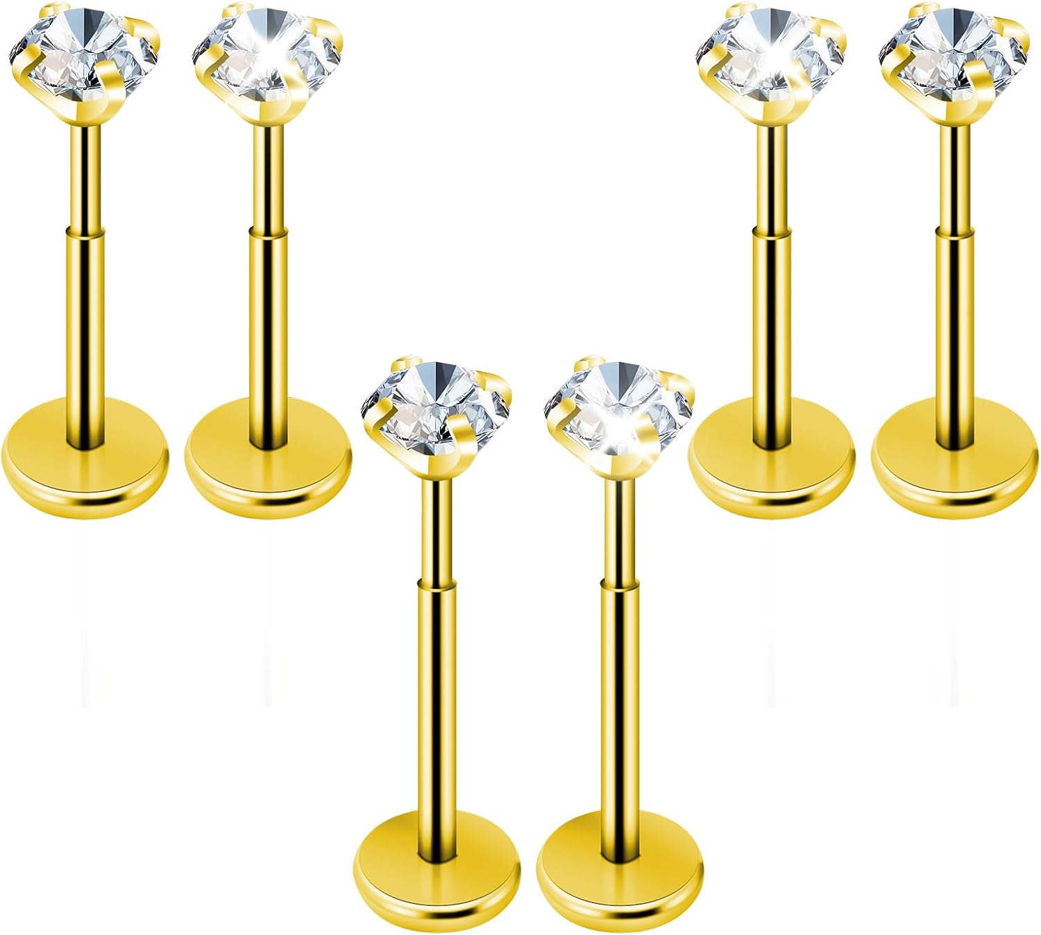 Lot de 6 piercings de tragus pour femme en acier chirurgical à dos plat, hypoallergéniques et sans fil, anneaux de nez pour cartilage doré