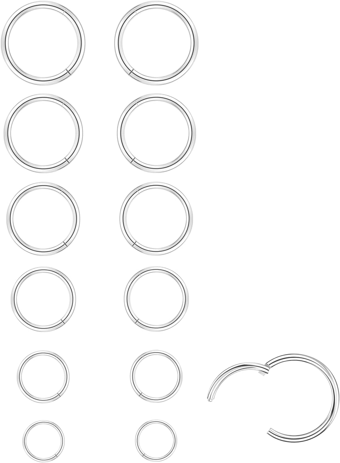 Menibeuty Percing Nez Anneaux, 12pcs pour Femmes Hommes Acier Chirurgical Piercing Nez Septum Anneau Segment Hinged Clicker Cartlidge Helix Daith Conch - 6 mm 8 mm 10mm 1,2 mm 1,6mm