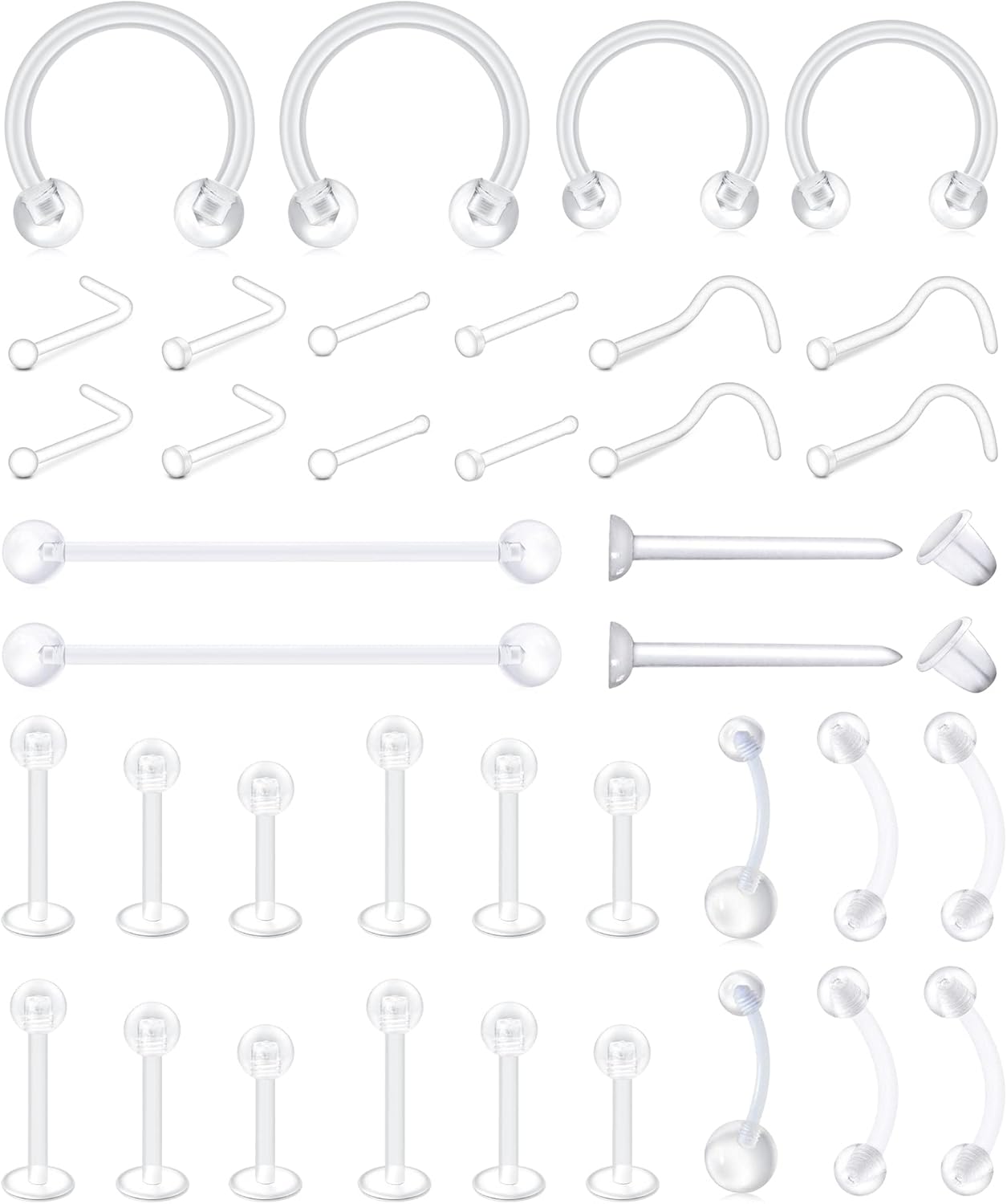 14/16G Clair Tragus Nez Retainer Cartilage Helix Daith des Boucles d'oreilles Boiflex Acrylique Septum Sourcil Bagues à lèvres Industriel Piercing