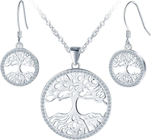 Yumilok Arbre de la vie collier femmes 925 argent sterling zirconie arbre de la vie boucles d'oreilles piercing Huggie oreille bijoux ensembles Arbre de Vie B