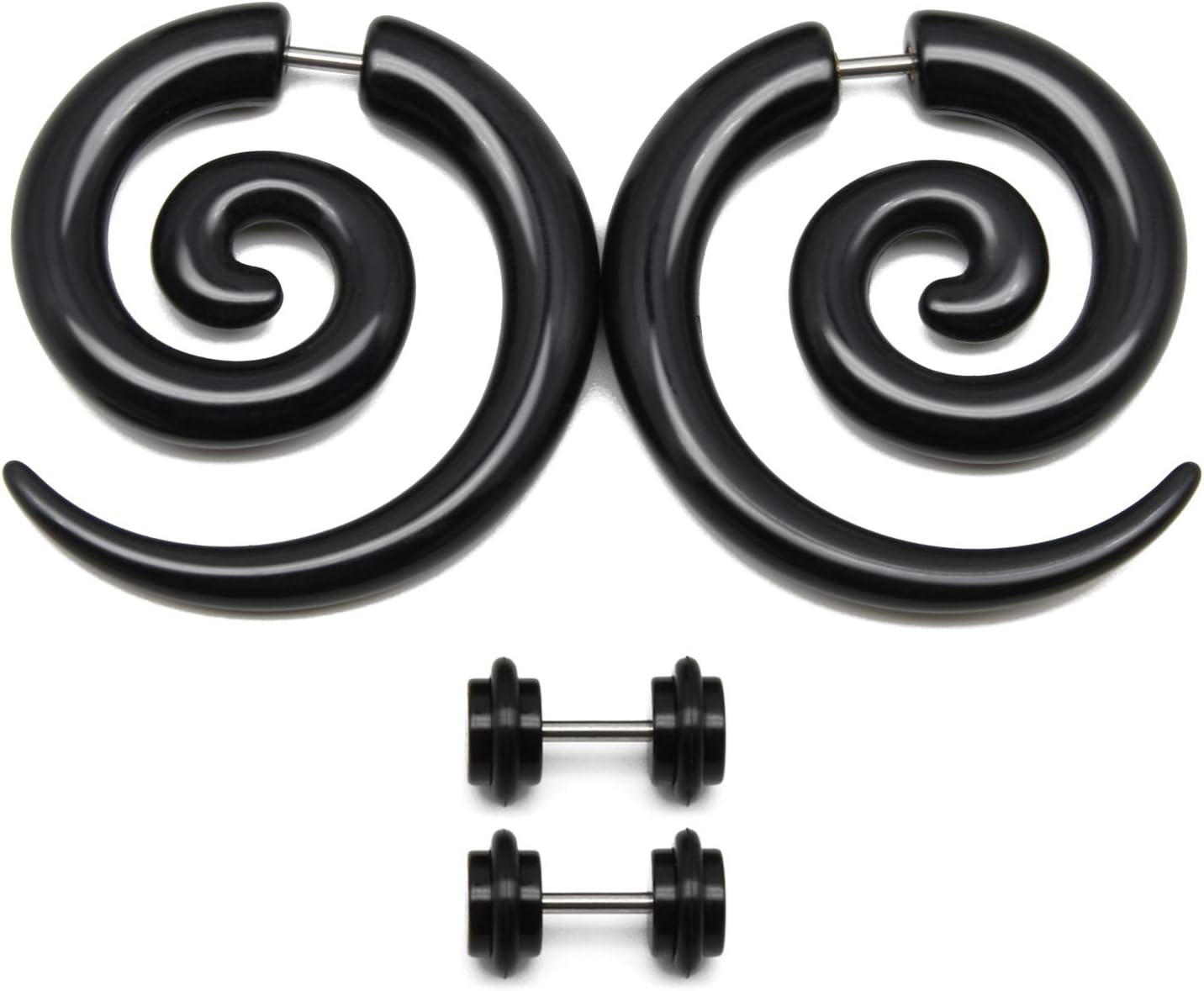 2 Paires Acrylique Faux tricheur Oreille civière Noir Boucles d'oreilles Goujons Spirale Oreille expanseur Plug Tunnel