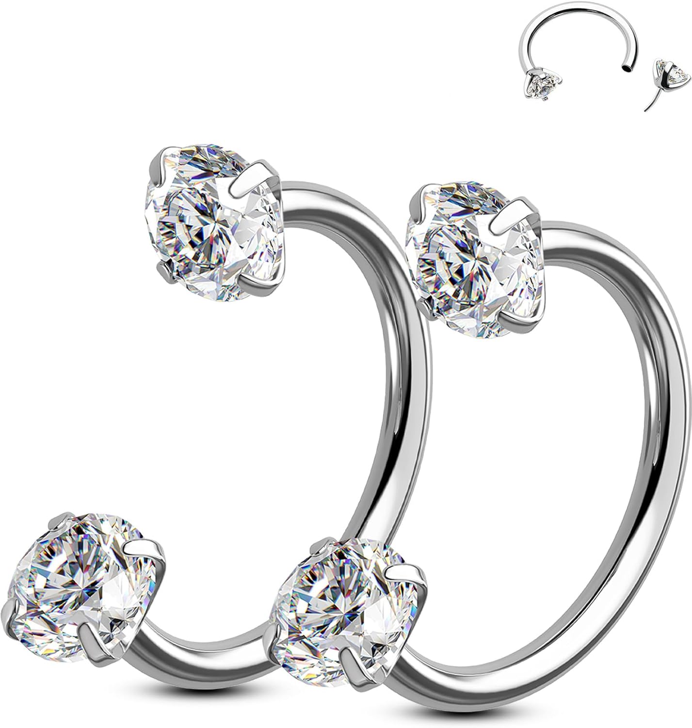 Nose Hoop Corporel 2 Pièces Boucles en Acier Chirurgical 316L Fer à Cheval pour Nez Lèvre sourcil Oreille Helix Daith 20G 7mm/8mm CZ Sans Filetage Horseshoe Rings