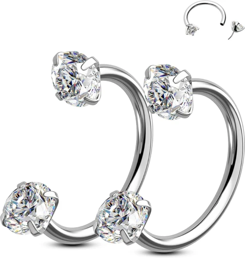 Nose Hoop Corporel 2 Pièces Boucles en Acier Chirurgical 316L Fer à Cheval pour Nez Lèvre sourcil Oreille Helix Daith 20G 7mm/8mm CZ Sans Filetage Horseshoe Rings