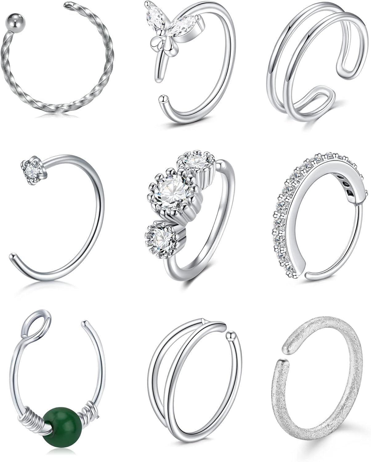 VF VFUN 20g Acier Chirurgical Piercing Nez Nostril Nez Piercing Bijoux Pour Femmes Hommes Cartilage Helix Boucle D'Oreille Cerceau Septum Piercing 8mm