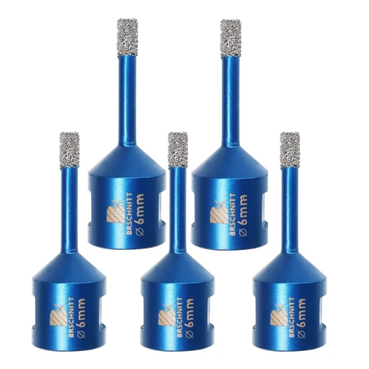 Forets Carrelage Diamant 6mm - BRSCHNITT 5 pièces Brasé Sous Vide et Trépans avec Filetage M14 pour Perçage à sec en Porcelaine Carrelage Granit Marbre 5 6mm