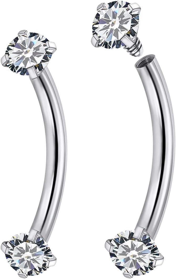 COYUN 2pcs G23 Titane Piercing Arcade Piercing Langue Nombril Piercing Labret Vertical Levre Lip Bar Labret Daith Bananes Homme Femme Hypoallergénique Argent 6mm/8mm