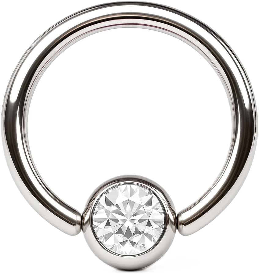 PIERCINGO® Piercing à boule en titane G23 avec strass en oxyde de zirconium argenté - Pour nez, oreille, lèvre, intime, sourcil, BCR - Titane ASTM F136