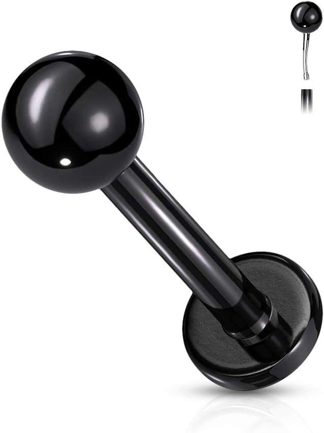 Piercing Labret Monroe Cartilage en Acier Chirurgical 316L - Bille d'acier sur Tige d'acier, Type Push in, pour Goujon à Dos Plat - Différentes Couleurs d'acier
