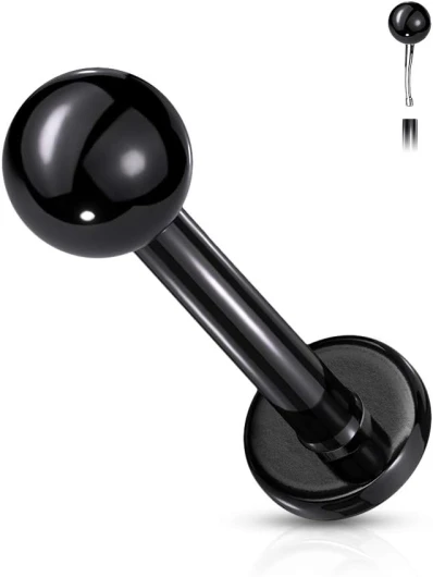 Tata Gisèle Piercing Labret Monroe Cartilage en Acier Chirurgical 316L - Bille d'acier sur Tige d'acier, Type Push in, pour Goujon à Dos Plat - Différentes Couleurs d'acier