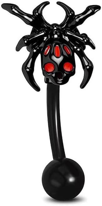 Niaspi Anneau de sourcil araignée noire pour homme et femme 16 g 8 mm en acier chirurgical rouge foncé araignées insectes barre incurvée cartilage tragus clous nombril lèvre piercing surface tragus