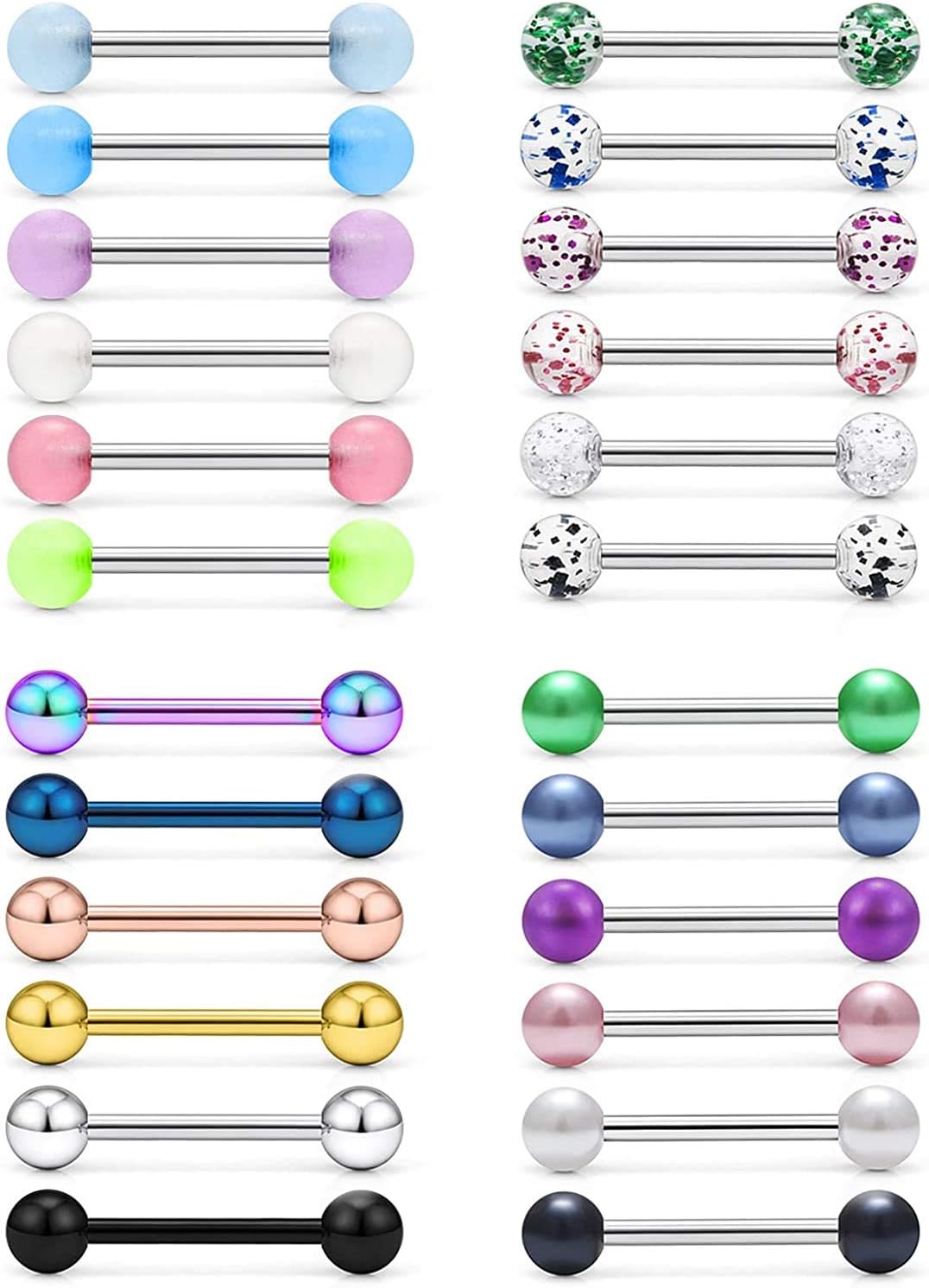 VF VFUN 14G Piercing Teton Acier Chirurgical Langue Des Boules Brillantes Dans le Noir Bijoux de Corps Retainer Femme Homme 14MM Style#4