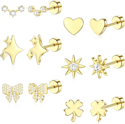 ZHESHY 6 Pairs Piercing Oreille Acier Inoxydable Boucles D'oreilles Femme Argent Or Piercing Helix Tragus Conch Acier Chirurgical Boucle D'oreille Multiple Hypoallergénique Ensemble Bijoux Femmes D-Or