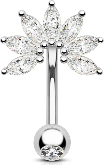 16G Or Eyebrow Piercing Acier Inoxydable 316L Fleur Rook Anneau Curved Barbell Transparente CZ Piercing Oreille Cartilage 8 mm Bijoux Helix pour Femme