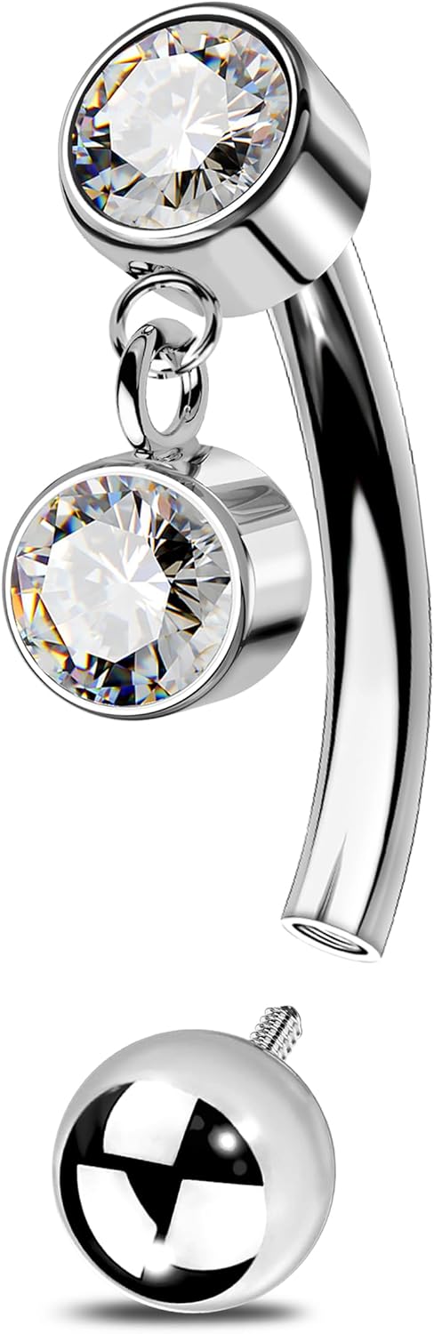 16G Rook Piercing Titane G23 Filetage Interne Eyebrow Bar Curved Barbell Helix Anneaux Transparent CZ Piercing Corporel pour Femme 6/8 mm 16G6MM