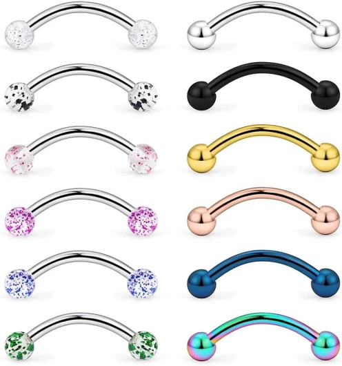 12 Pi¨¨ces Barbell Courbe 14G Acier Chirurgical Piercing Arcade Sourcil Langue Nombril Anneau Barre Bijoux 14mm 16mm
