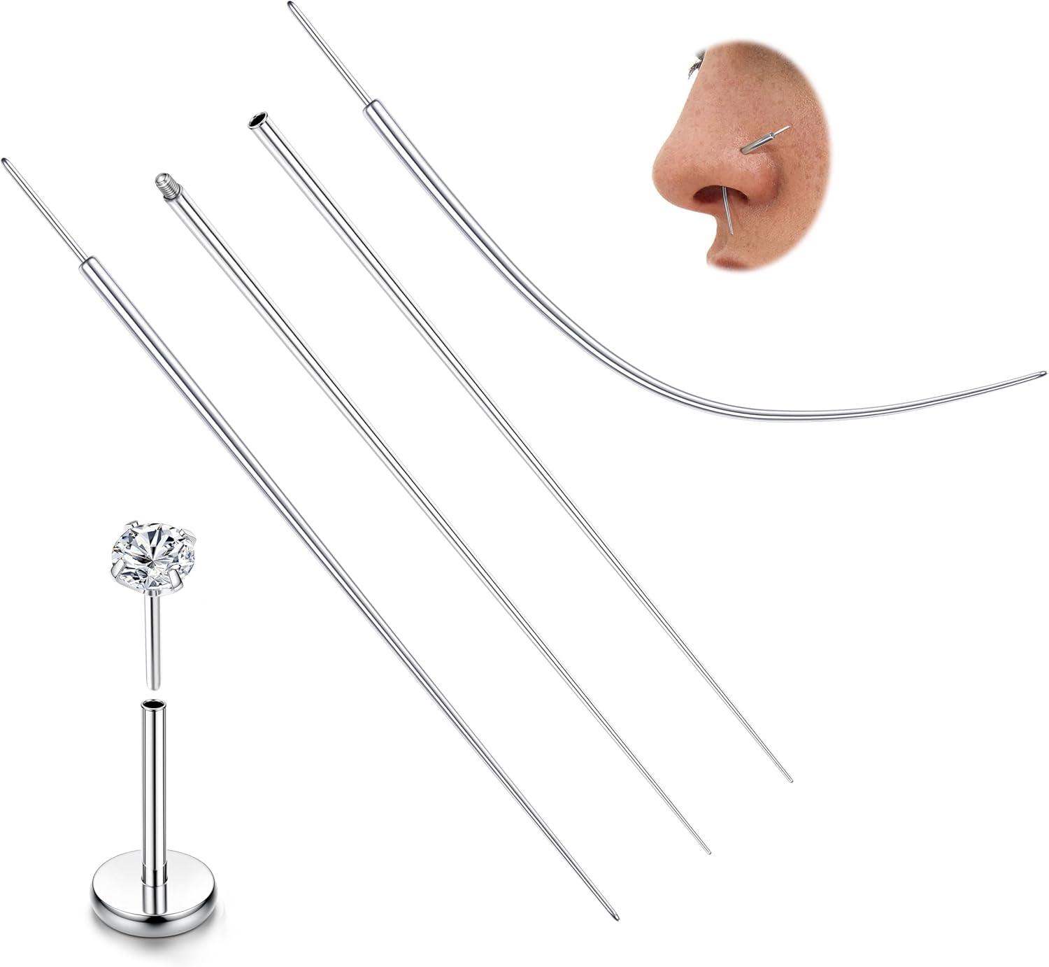 Chriscoco 14G/16G/18G/20G Piercing Taper ASTM F136 Titane Aiguille Piercing Broche d'insertion Kit Piercing pour Oreille/Nez/Labret/Lèvre/Ventre/Mamelon/Langue Alésoir Polyvalent pour Piercing (18G = 1mm)