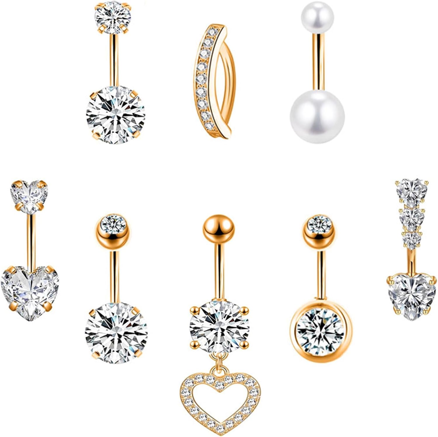 Habselikob Piercing Nombril Acier Chirurgical 14G Piercing Nombril Anneau pour Femme CZ Cœur Papillon Clicker Piercing Ventre Anneau de Nombril Piercing Bijoux de Corps