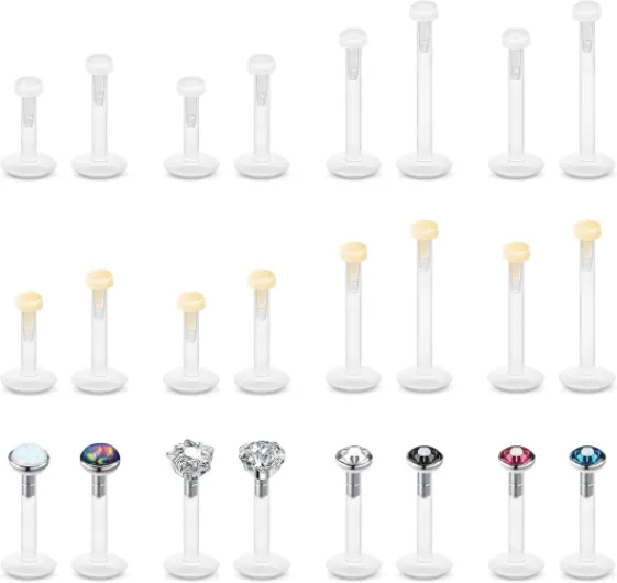 24Pcs Piercing Labret Bioflex Plastique Levre Bouche Barres Transparent Silicone Tige pour Nez Medusa Madonna Tragus Helix Oreille 6mm 8mm 10mm 12mm 16G