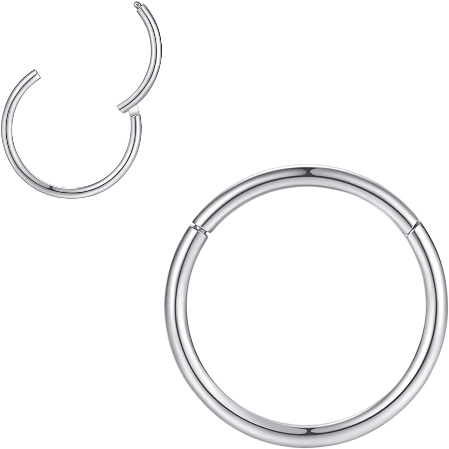 Popuhoops 316L ACIER CHIRURGICAL charnière nasal Hoop sutum anneau corps piercing lèvre anneau spirale cartilage rook boucles d'oreilles 20g 18g 16g 14g 12G 10g 8G, diamètre 5mm à 16mm 1 pièce 1.0x8mm Argent