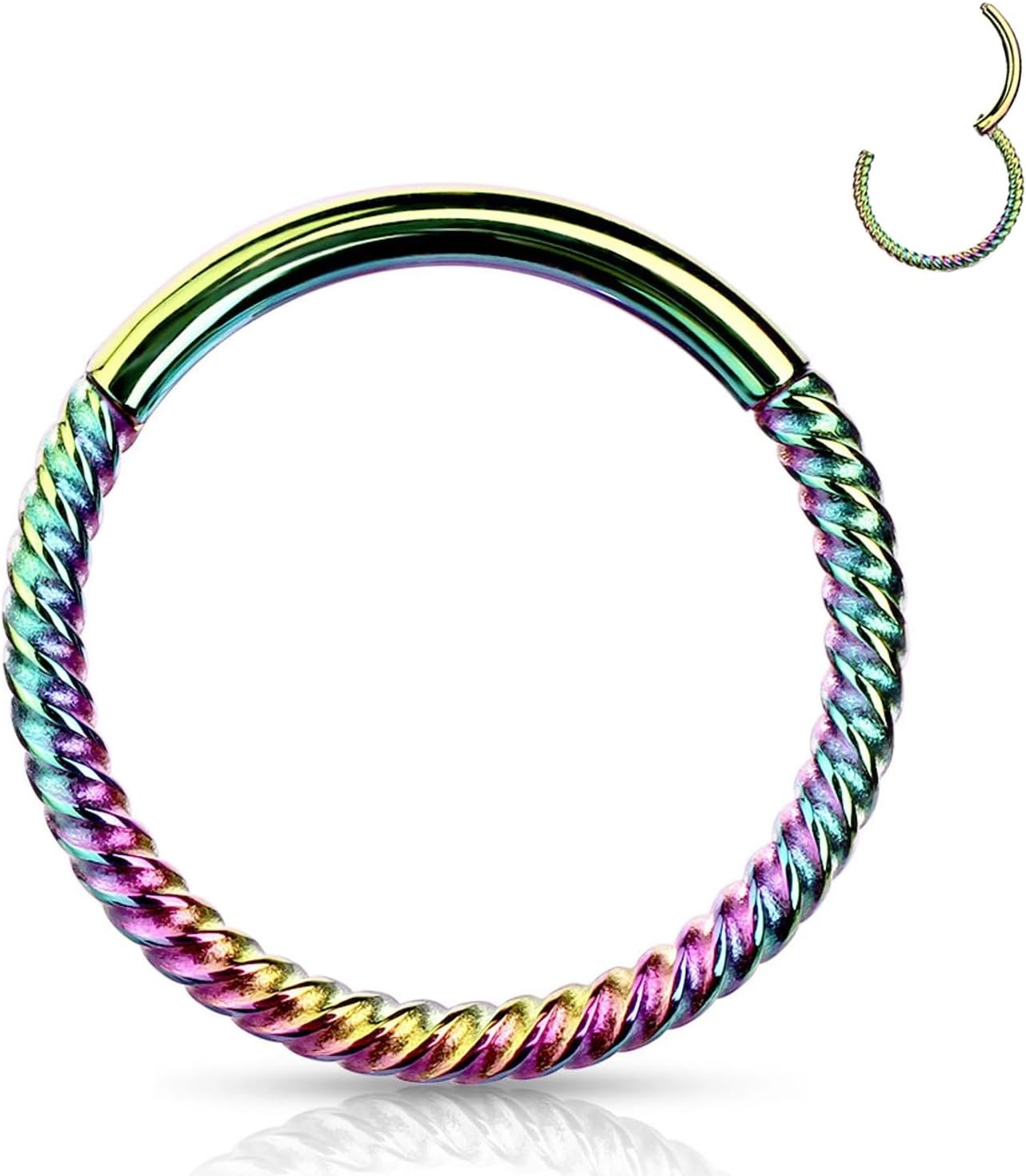 YEBOCIYO Piercing Nez Piercing Anneaux Piercing Tragus Piercing Septum Helix Conch Piercing Ring Acier Chirurgical Or Argent Rosegold Noir Arcenciel 16G Arc-en-ciel 16g-8mm