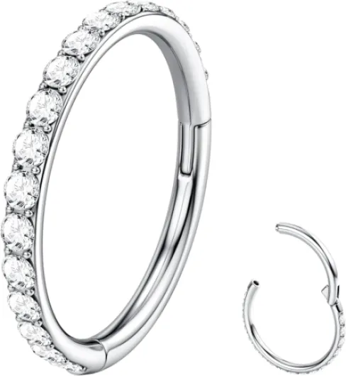 Piercing Nez Anneaux avec CZ - Acier Chirurgical 316L 20G/18G/16G Bijoux de Piercing Conch Septum Boucle d'Oreille pour Femmes Cartilage Helix Rook Tragus Daith 6-12mm 14K Or/Argentée/Noire Argentée, Claire Cz(5a), 16g/18g 18g-8mm-Choisi