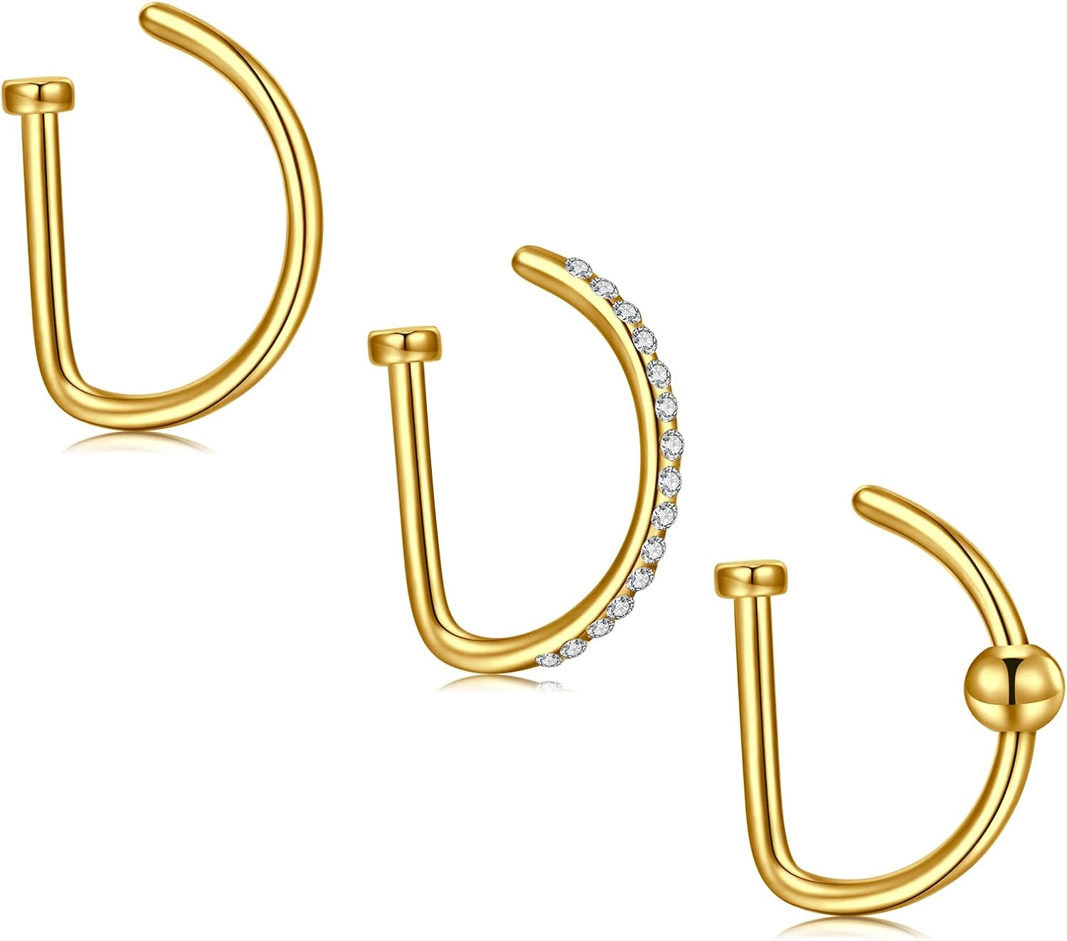 Faux Piercing Nez Anneaux 20G Faux Septum Piercing Non-Piercing Oreille Femme Homme Piercing Lèvre Anneaux Or 18g-3pcs