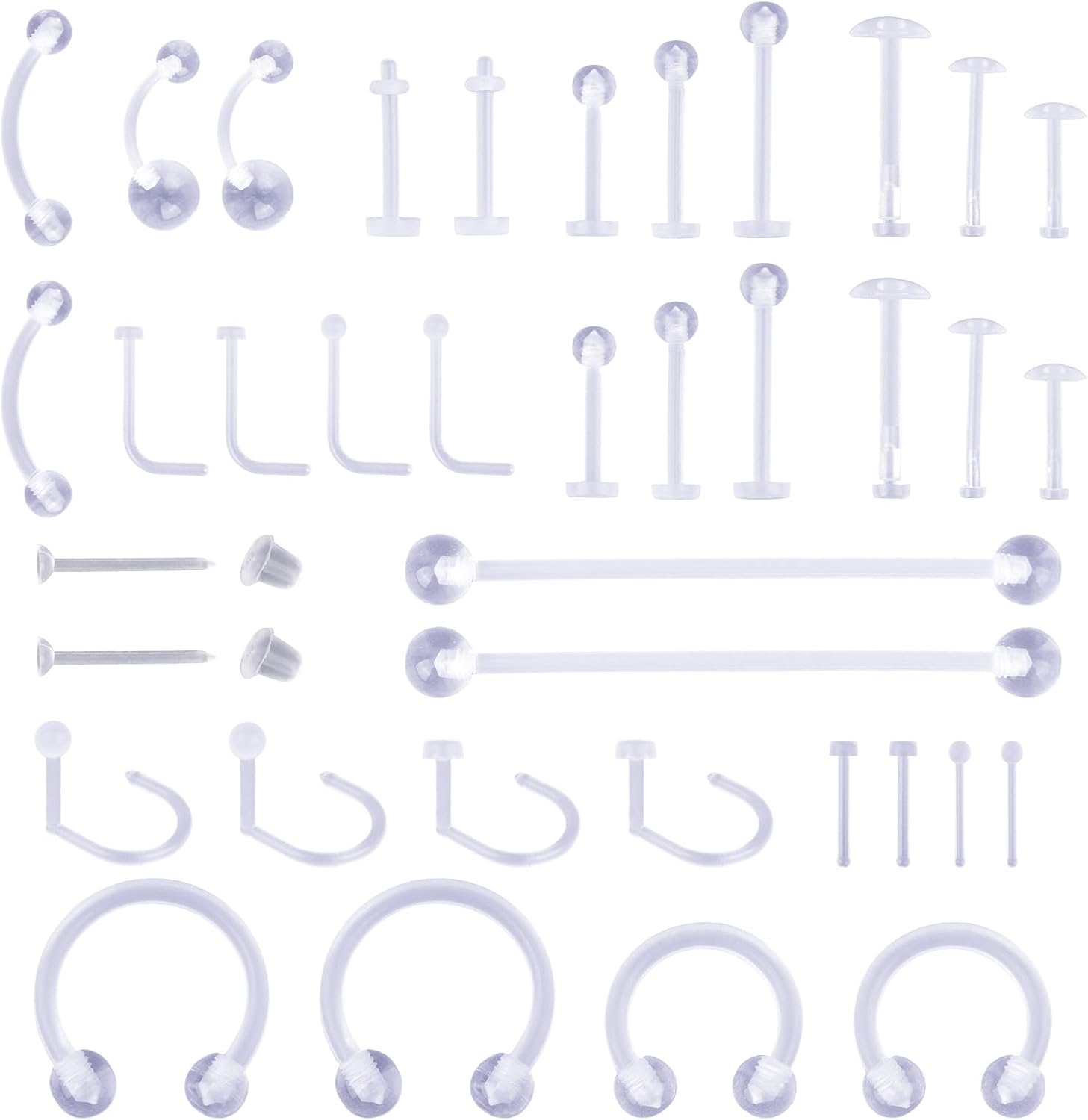 38pcs Piercings Transparents Rétention, Bijoux de Rétention Invisibles pour Boucles d'Oreilles Tétons Nez Septum Nombril Langue Sourcils Lèvres Idéal pour Chirurgie l'IRM et Travail