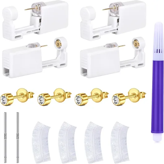 4 pièces kit piercing oreille or/argent, pistolet piercing oreille avec clou d'oreille CZ, outil d'auto-perçage indolore pour filles femmes hommes 4 pièces kit piercing oreille-zirconia Stud-or