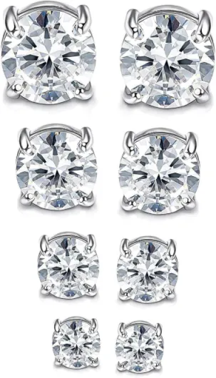 YADOCA 4 Paires Acier inoxydable Magnétique Boucle d'oreille pour Homme Femme Non-piercing Clip on Clou d'oreille Zircone 4-7mm Type A: Rond