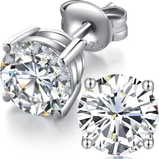 Miaofu Boucles d'Oreilles en Or Blanc 18 Carats pour Femme et Homme Swarovski Boucles d'Oreilles en Argent Sterling 5A Zircon Cubique Boucle d'Oreille 3mm - 8mm 4mm 01-round silver