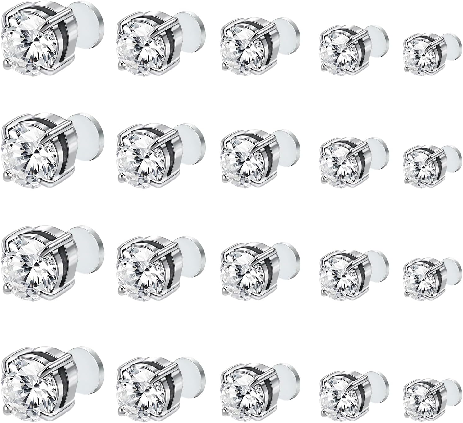 Pluvyze Lot de 10 paires Boucle d'oreille Homme Aimant,5MM+6MM+7MM+8MM+10MMFausse Boucle d'oreille Homme