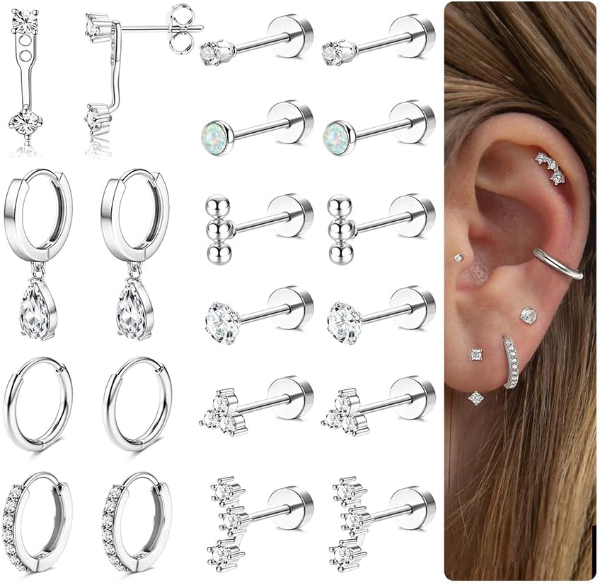 Hypoallergénique Dos Plat Boucles D'oreilles Or Cartilage Boucles D'oreilles Pour Les Femmes 20g Chirurgical Boucle D'oreille En Acier Inoxydable Argent