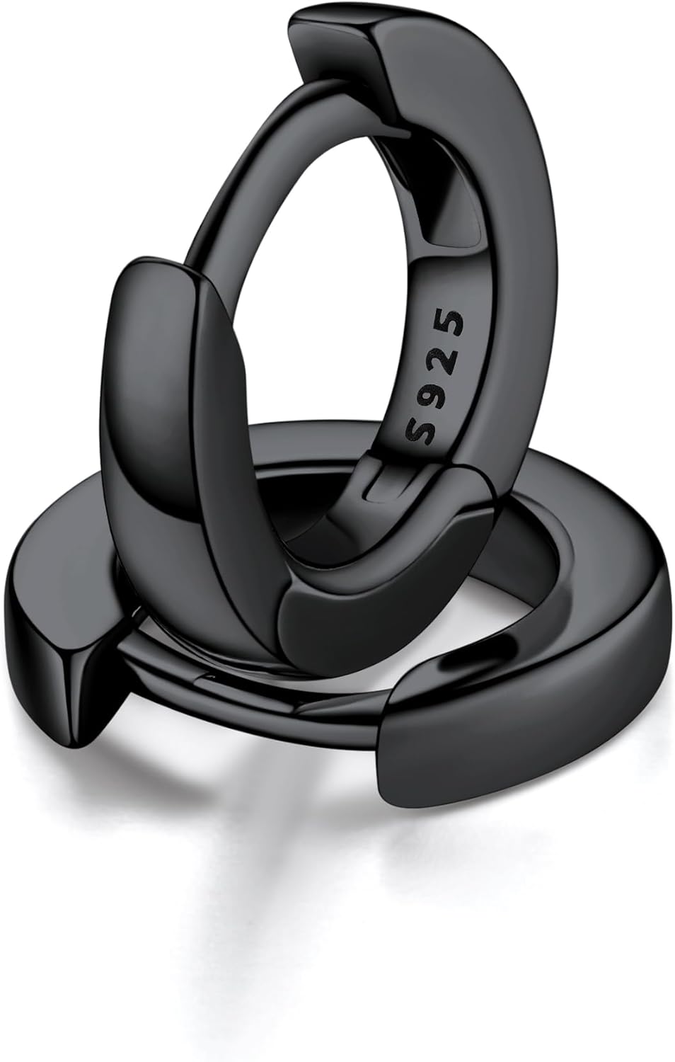 S925 Boucles d'Oreilles Créoles Femme en Argent 925/Plaqué Or/Couleur Noir - Petit Anneau d'Oreilles de 6/8/10/12/15/20mm - Bijoux Élégants et Minimalistes Noir-06mm