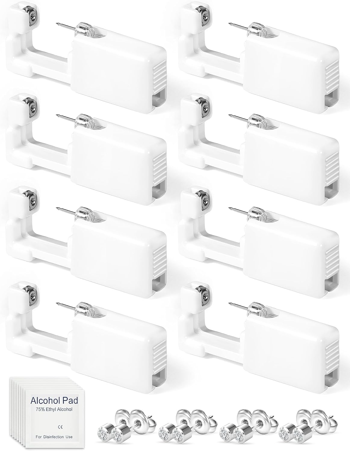 Yiorxu 8 Pièces Pistolet Piercing Oreille Jetable,Perceur D'oreille Kit Percage Acier Inoxydable Médical Stérile,Perce Oreille Sans Douleur et Auto-Perçant,Guérison Rapide pour Femmes/Hommes/Girls