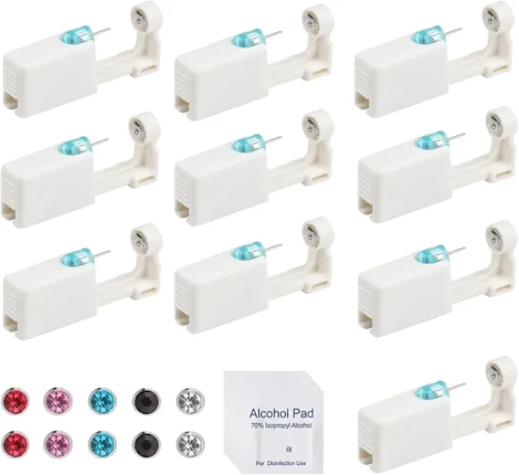 10 Pcs Perceur D'oreille, Kit de Perçage D'oreille Stériles Jetable Pistolet Piercing Oreille Pistolet de Perçage D'oreille Sans Douleur avec Clous D'oreille Kit Piercing Oreille pour Femmes Hommes