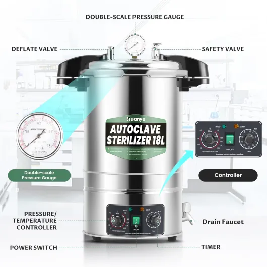 Autoclave 18L Stérilisateur électrique de laboratoire à température et durée réglables Autoclave à ouverture rapide Stérilisateur à vapeur haute pression pour laboratoires Universités