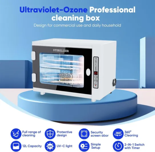 Stérilisateur UV,sterilisateur materiel onglerie haute capacité 12L,Efficace Stérilisateur UV avec réglage de la minuterie,professionnel stérilisateur à lumière LED pour la maison,le salon de coiffure