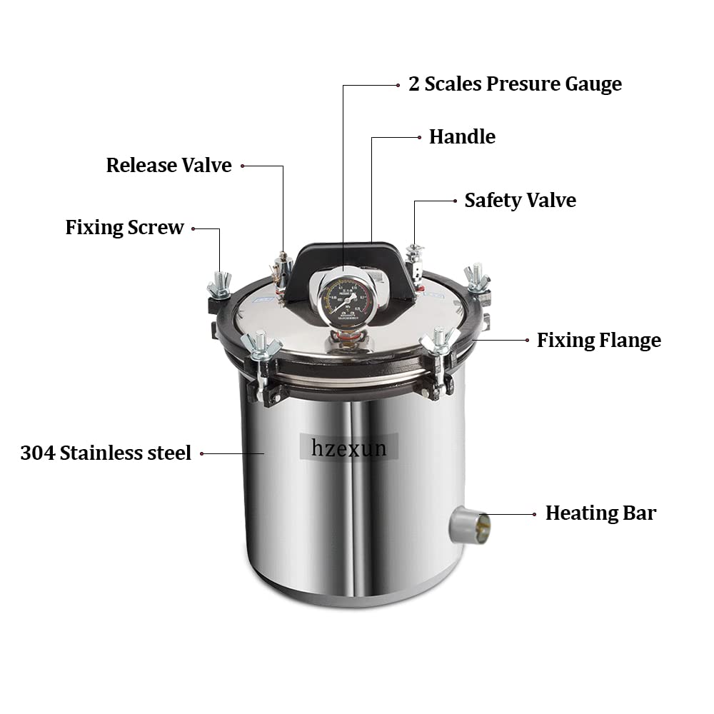 Autoclave en acier inoxydable stérilisateur à vapeur autoclave électrique de dispositif de stérilisateur de vapeur pour l'équipement médical dentaire (8L)