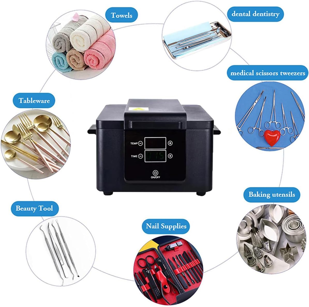 Stérilisateur Haute Température 200 ℃ Avec Minuterie, Stérilisateur D'Outils Pour Ongles, StéRilisateur à Chaleur SèChe 2,6 L, Pour Salon MéDical, Dentaire, Tatouage, Manucure,Black