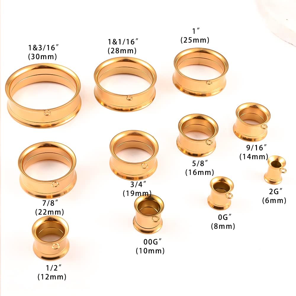 Ecarteur Oreilles DIY Double Évasé Plug Tunnel en Acier Inoxydable Piercing Bijoux pour Femmes Hommes 6mm à 25mm 6mm(2G) 4 PCS Or