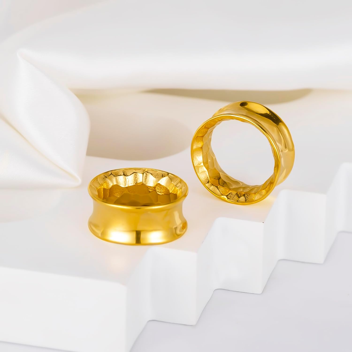 Ecarteur Oreilles Double flare plug tunnel en Acier Inoxydable lobe d'oreille Piercing Écarter extension Bijoux pour Femmes Hommes 8mm à 19mm 8mm(0G) Or 1