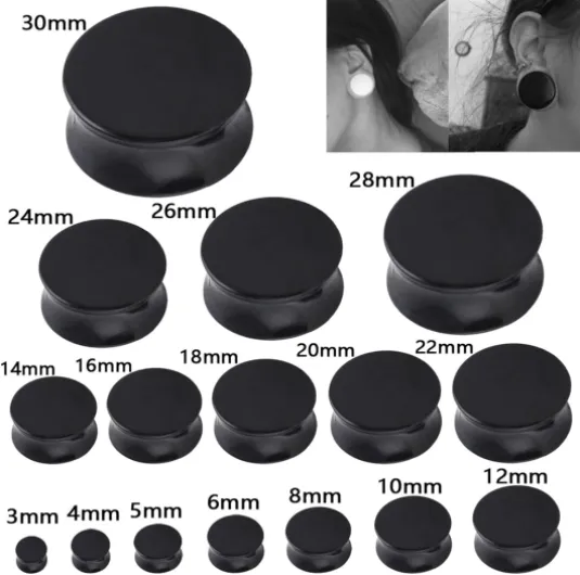 Beydodo Écarteur d Oreilles Plusieurs Tailles, Tunnel Oreille Acrylique 2 Pièces Tunnels de Chair Forme Ronde Noire 18 Millimètres