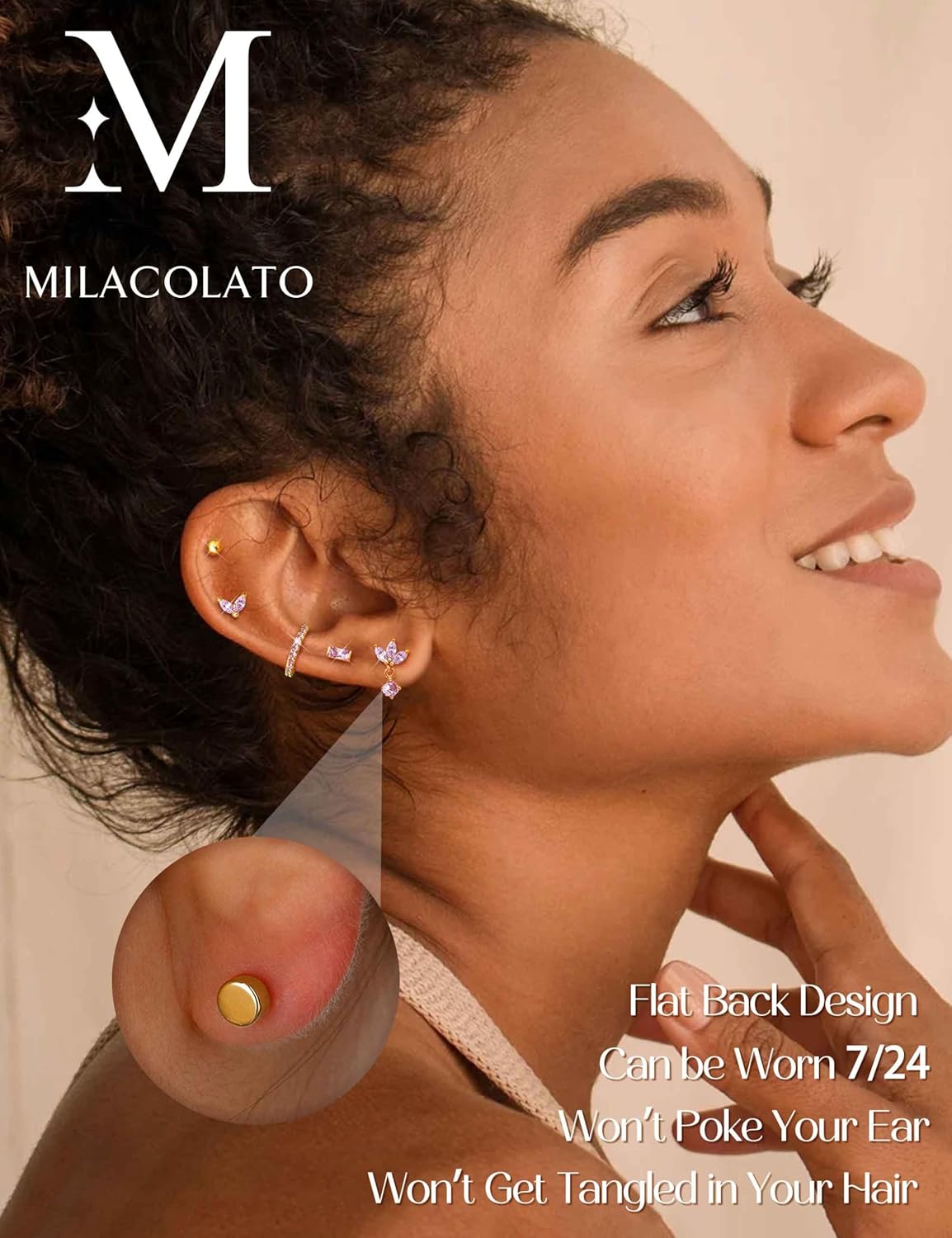 13Pièces Piercing Helix Cartilage Boucles D'oreilles Pour Femmes Plaqué Or 14K Argent Acier Inoxydable Chirurgical Petits Boucles D'oreilles Piercing Oreille Ensemble Bijoux Femmes Piercing Helix-Or+Rose CZ