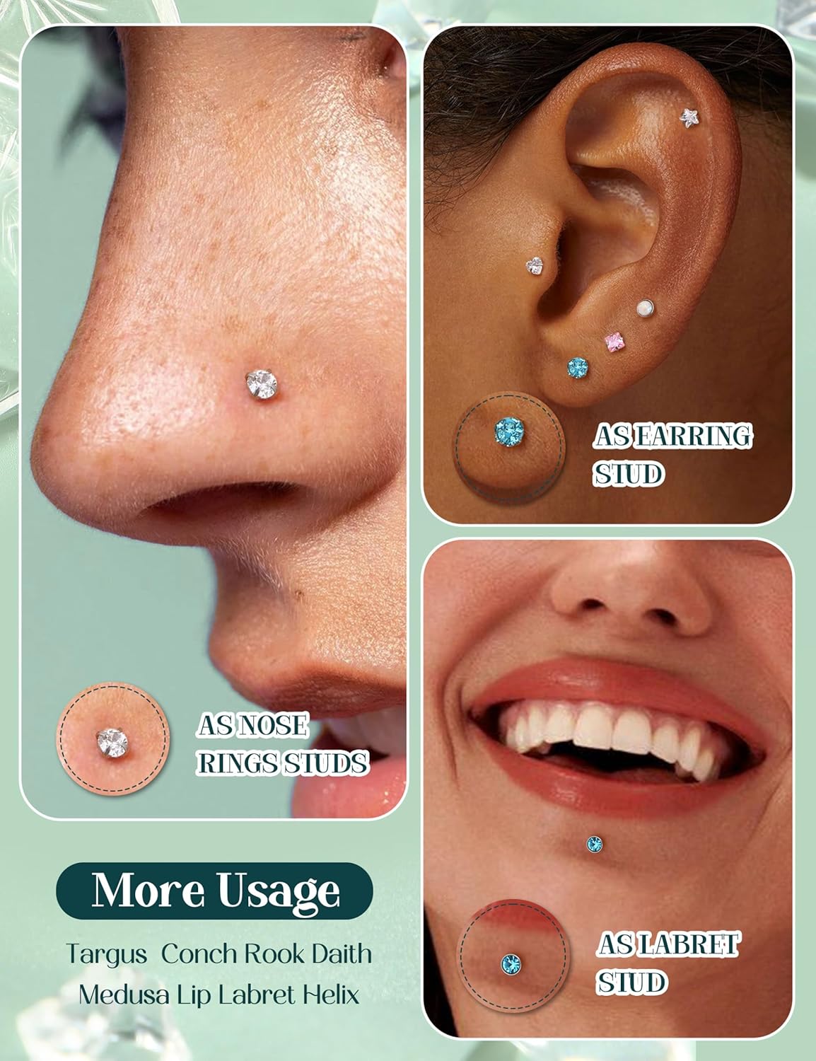 Morfetto Lot De 28 Piercing Tragus Labret Levre Sans Fil à Dos Plat 16G/18G/20G Acier Chirurgical Hypoallergénique Piercing Nez Oreille Helix Conch Cartilage Argent 6/8mm 18G(1MM)-8MM