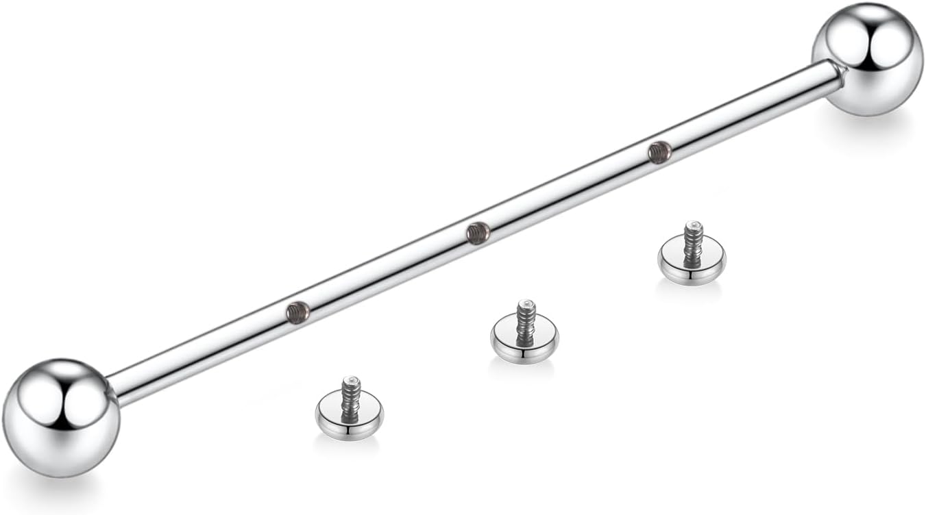 AROWRO Piercing Industriel Barre G23 Titane Cube Zircon Industriel Bijoux Cartilage Conque Helix Piercing Bijoux 14G 38mm Argent CZ 14G 38mm