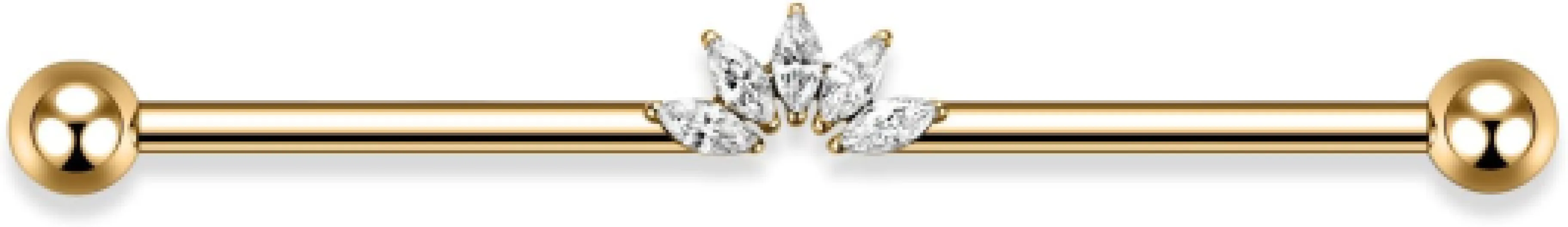 Piercing industriel 14 G en acier chirurgical - Barre d'échafaudage de 38 mm de long - Barre d'échafaudage avec zircone pavée - Pour homme et femme 1 pièce, or, 5 yeux de cheval CZ