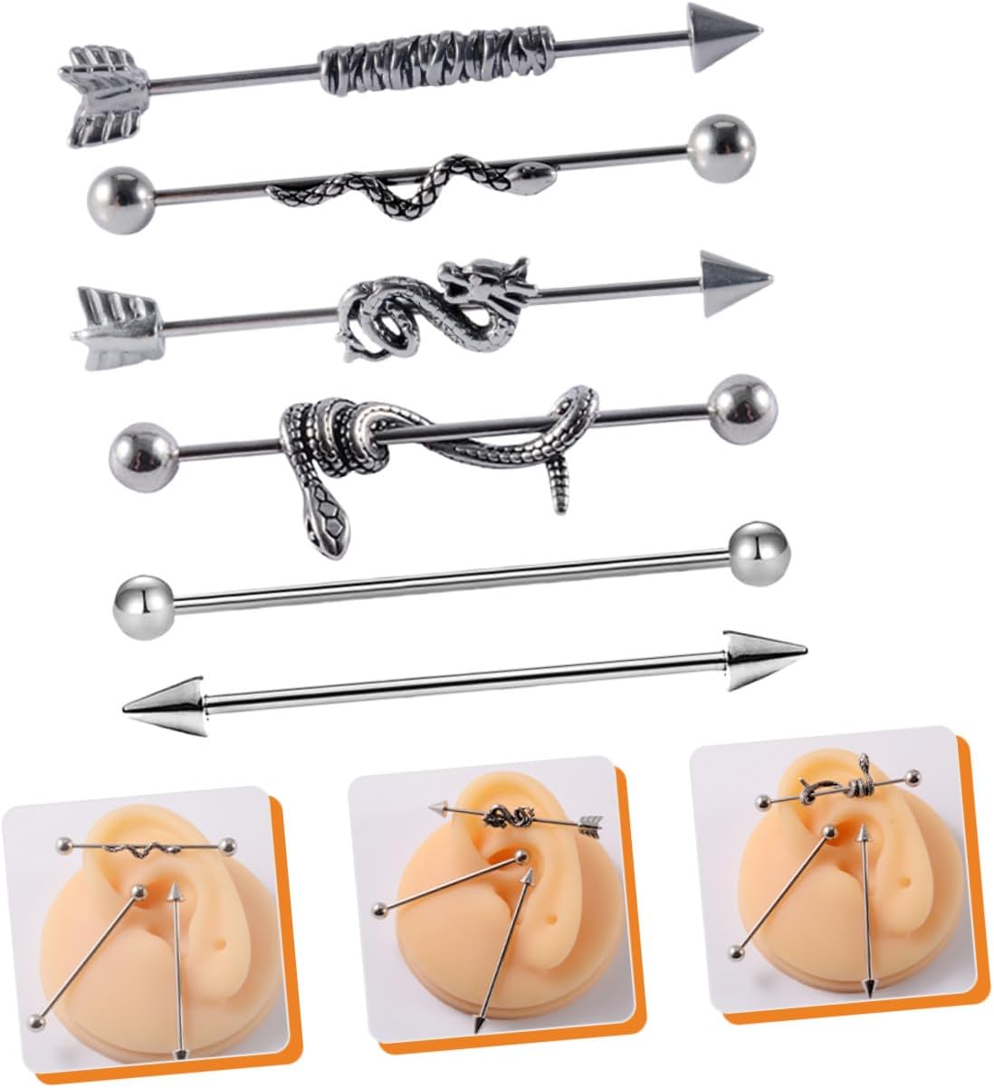 6 pièces Boucles Oreilles Piercing Industrielle Acier Inoxydable Barres Torsadées Punk pour Cartilage Homme Femme