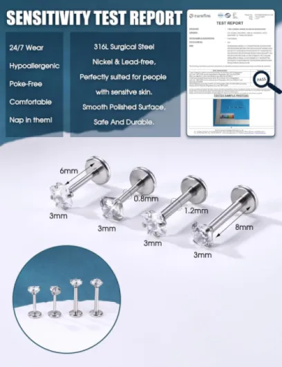 28 Pièces Labret Levre Acier Chirurgical 16/20G 6/8mm Tragus Piercing Levres Bouche Étoile Cœur CZ Opale Medusa pour Femme 8.0 Millimètres Calibre: 20G (0.8 mm)