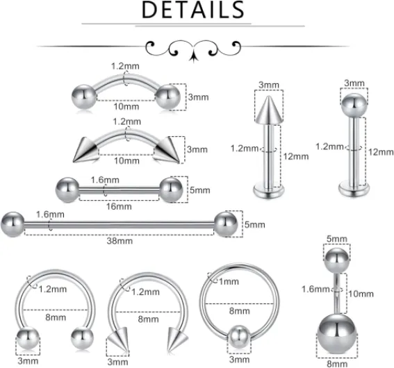 Kit piercing professionnel tous les piercings corps,14G 16G 18G 20G aiguilles acier inoxydable oreille nez septum nombril tétons lèvres sourcils smiley piercing bijoux Piercing-Kit - Style A