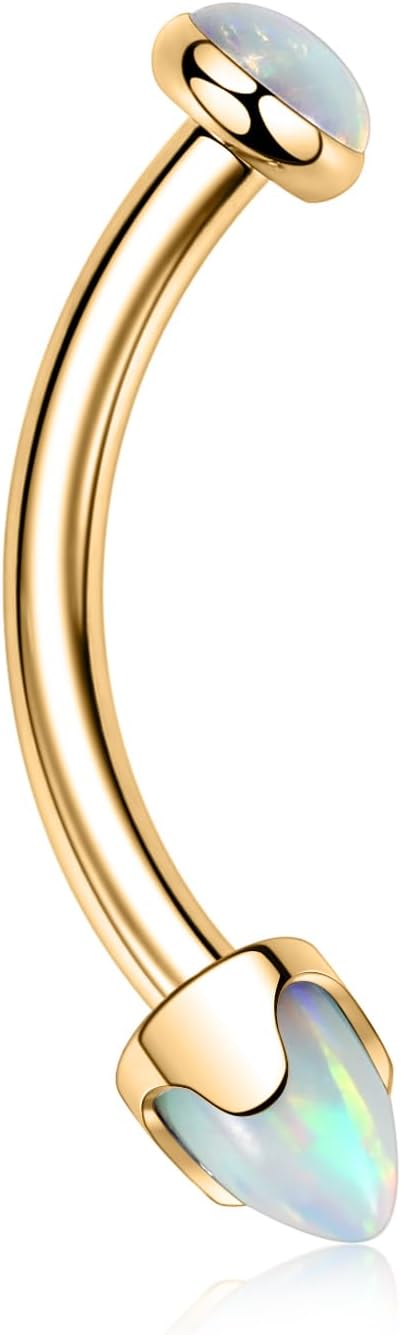 AROWRO Piercing de sourcil G23 en titane - Anneaux de sourcil - Piercing de nombril - Anneau de nombril - Bijou de labret vertical - Anneau de lèvre - Rook Tragus Daith - 16 G - 6-12 mm Style 1 : or, opale blanche, pointe et forme de disque 16G 6mm